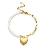 Pearl chain stitching love bracelet