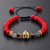 Volcanic stone agate beaded rope stretch bracelet