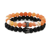 Diamond Crown Bracelet Frosted Black Agate Yoga Beads Beaded Bracelet Set Bracelet