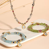 Olivine Tourmaline Necklace Multi-circle Beaded Crystal Bracelet