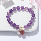 Natural Amethyst Bracelet Strawberry Quartz Heart-shaped Peach Pendant Bracelet