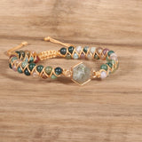 Indian Agate Hexagonal Charm Braided Bracelet