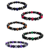 Three-color Agate Stone Gem Bead Bracelet
