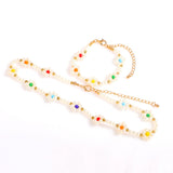 Pearl Woven Flower Necklace Bracelet