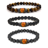 Obsidian Tigereye White-barked Pine Vintage Alloy Crown Bracelet European And American Men And Women Beaded Bracelet