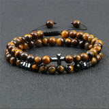 Cross Pendant Tiger Eye Stone Beaded Bracelet