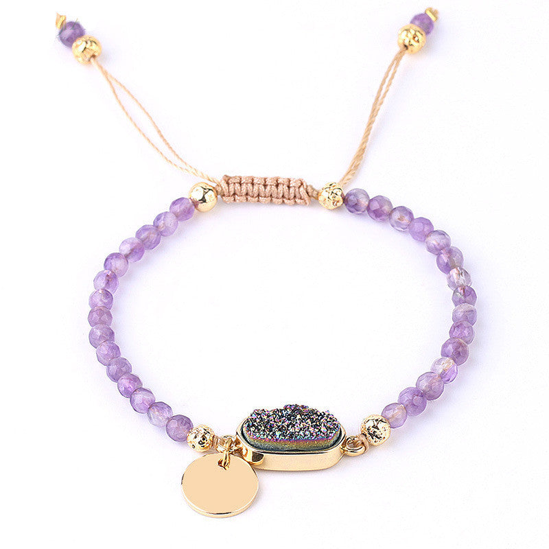 Gold-plated Tag Ladies Bracelet Natural Stone Crystal Bud Amethyst